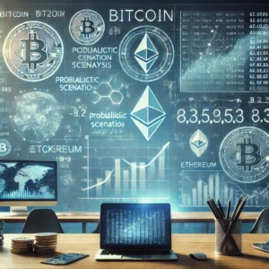 Una imagen profesional y moderna que ilustra la educación sobre criptomonedas, con un ambiente de aula de alta tecnología. Incluir números aleatorios, matemáticos.
