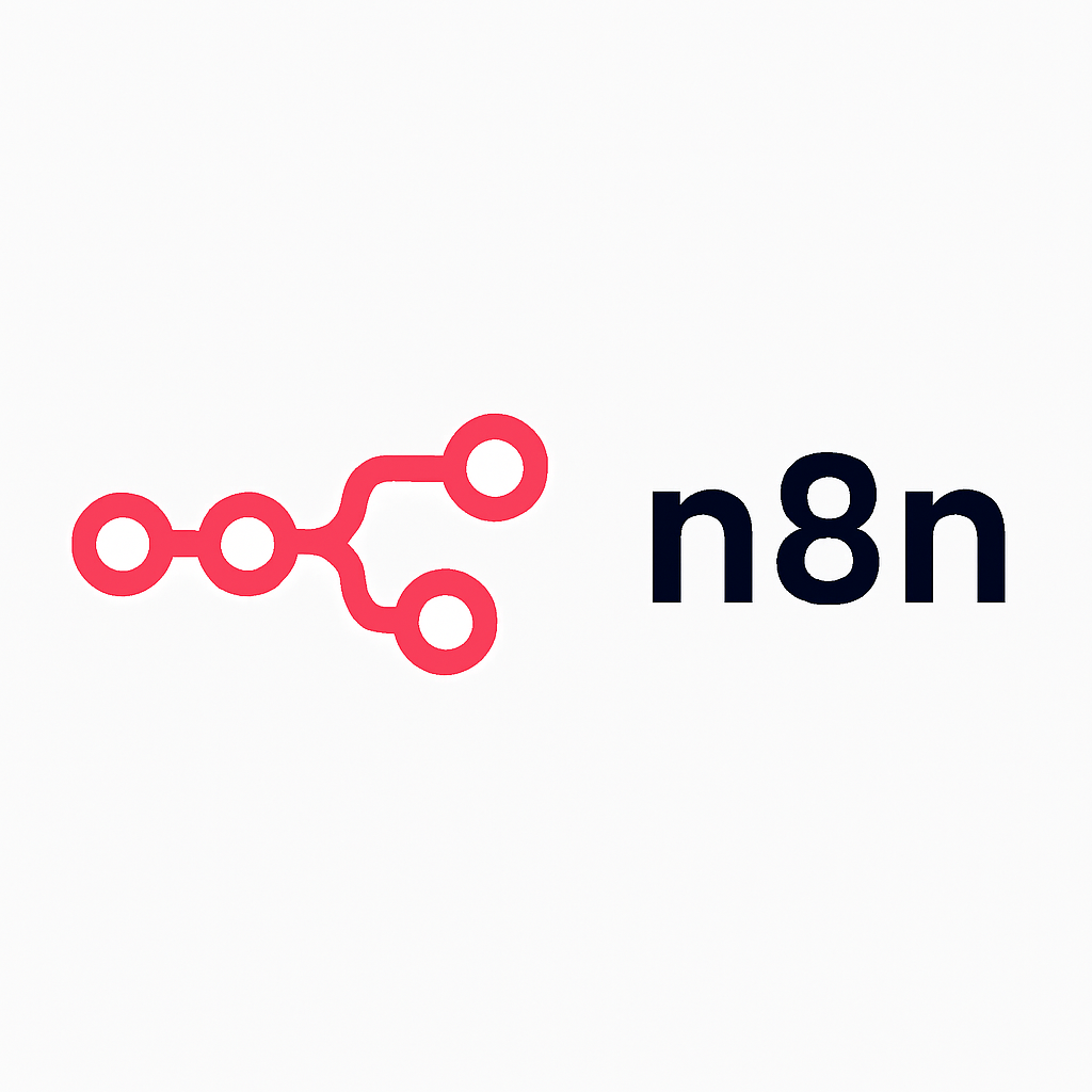 Logo de N8N, herramienta de automatización de flujos de trabajo con nodos interconectados.